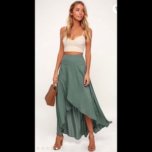 Ambrosio Dark Sage Green High-Low Maxi Skirt